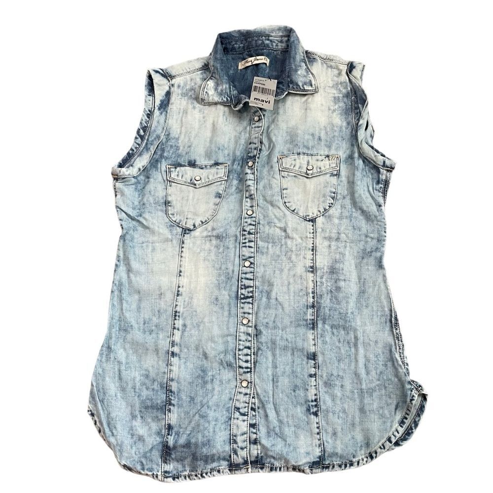 NWT Mavi Acid Wash Sleeveless Lyocell Jean Shirt Snap Button Up Size SMALL Retro